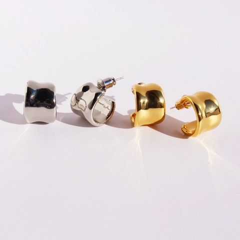 Minimalist Brass C-Shaped Hoop Earrings For Women With 925 Sterling Silver Earring Post Irregular Wide Geometric Fashion Jewelry