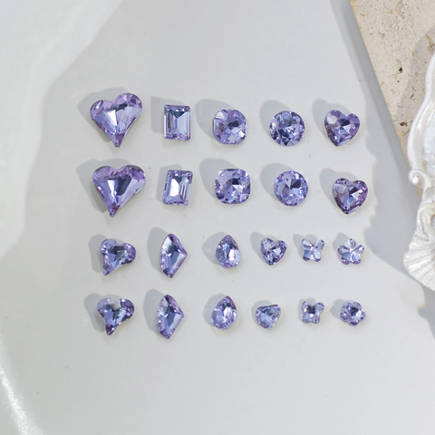 Cristalli Per Nail Art In Cristallo K9 Viola Fondo Appuntito Brillanti Ciondoli A Forma Di Cuore Farfalla Fiore Per Decorazione DIY