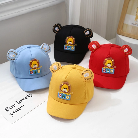 Toddler Baby Baseball Cap Cute Cartoon Lion With 3D Ears Cotton Blend Sun Protection Adjustable Hat For Boys Girls