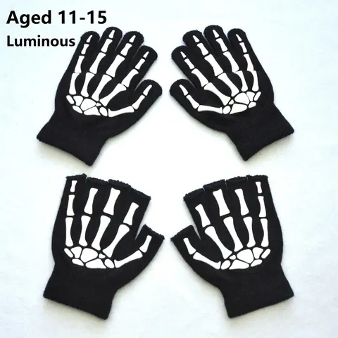 Skeleton Hand Knitted Gloves Luminous Glow In The Dark Skull Print Half Finger Full Finger Punk Halloween For Teens