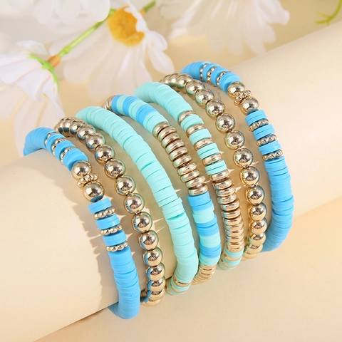 Pulseras Apilables Vintage Cuentas Heishi De Arcilla Polimérica Y Cuentas Redondas De Aleación Estilo Bohemio Playa Verano Elásticas Unisex