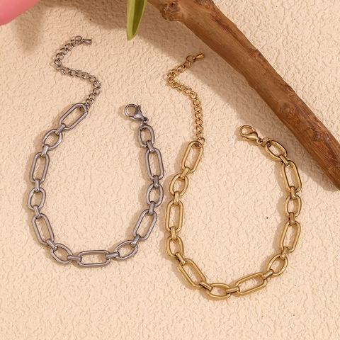 Minimalist Paperclip Chain Anklet Stainless Steel 14K Gold Plated Spliced Wide Ankle Bracelet For Women