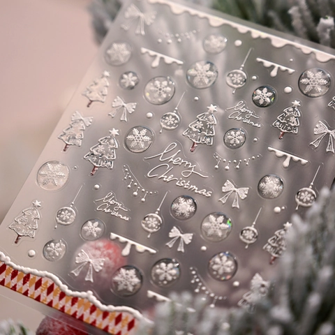 Kerst Nagelkunst Stickers Reliëf Sneeuwvlok Strik Boom Ontwerp Zelfklevend Winter Vakantie Manicure Decals Voor Vrouwen
