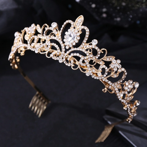 Pettine per Capelli a Corona Sposa in Lega di Cristallo Oro Argento Strass Accessori per Capelli Matrimonio Donna Gioielli