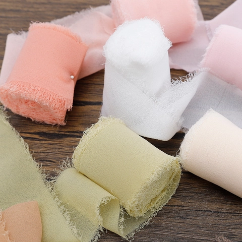 Chiffon Frayed Edge Ribbon Hand Torn Satin Like Fringe For Gift Wrapping Bouquet DIY Crafts Wedding Party Decoration