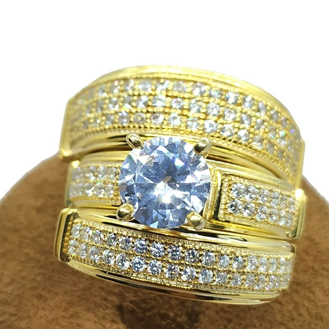 Wedding Engagement Jewelry Copper Cubic Zirconia Pave Round Stone Bridal Rings For Couples Gift Romantic Luxury