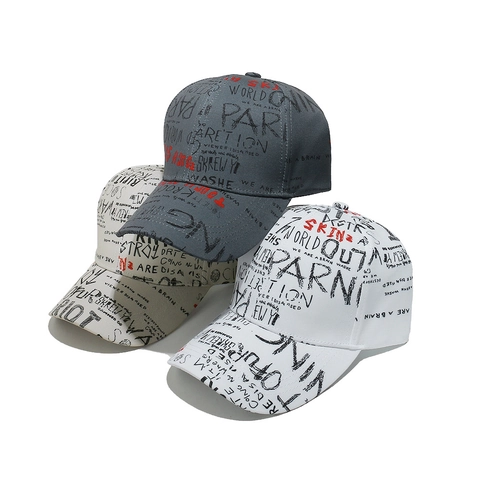 Baseballpet Met Graffiti Letteropdruk Polyester Gebogen Rand Verstelbaar Zonnescherm Hip Hop Streetwear Hoed