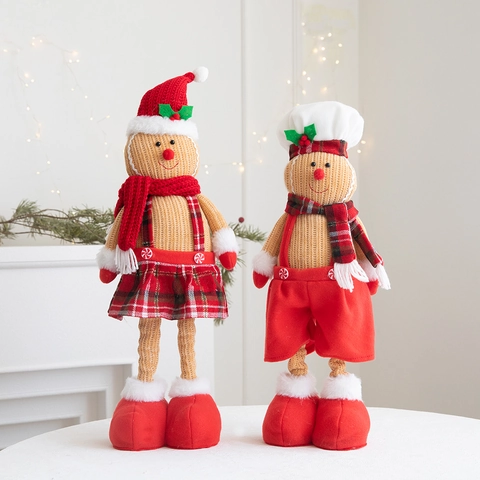 Christmas Gingerbread Man Doll Knitted Fabric Plush Ornament Traditional Cute Chef Santa Style Home Window Party Decor