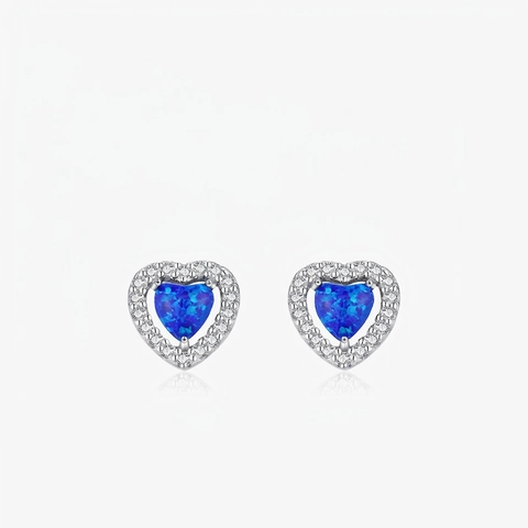 Orecchini A Lobo In Argento 925 Opale Cuore Blu Halo Zircone Bianco Gioielli Eleganti Da Donna