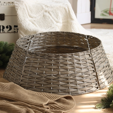 Collare Per Albero Di Natale Base Di Recinzione In Rattan Intrecciato A Mano Gonna Decorativa Minimalista Casa Natale