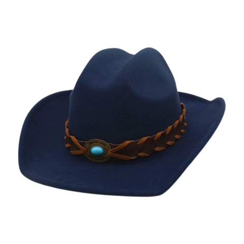 Western Cowboy Hut Vintage Breiter Krempe Filz Jazz Fedora Mit Kunstleder Geflochtenem Band Türkis Dekor Für Herren Damen