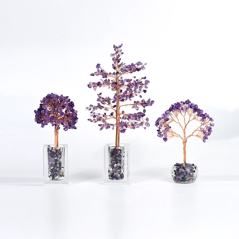 Handmade Natural Crystal Money Tree Gemstone Bonsai With Glass Base Copper Wire For Home Office Desktop Decor Reiki Healing Gift