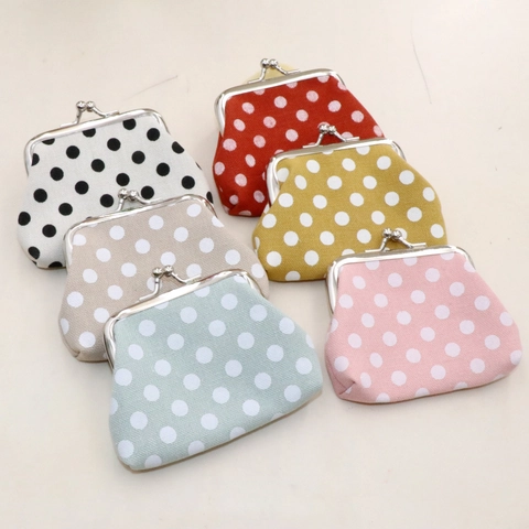 Vintage Polka Dot Canvas Coin Purse Mini Kiss Lock Small Pouch Wallet For Daily Use Retro Japanese Style Accessory