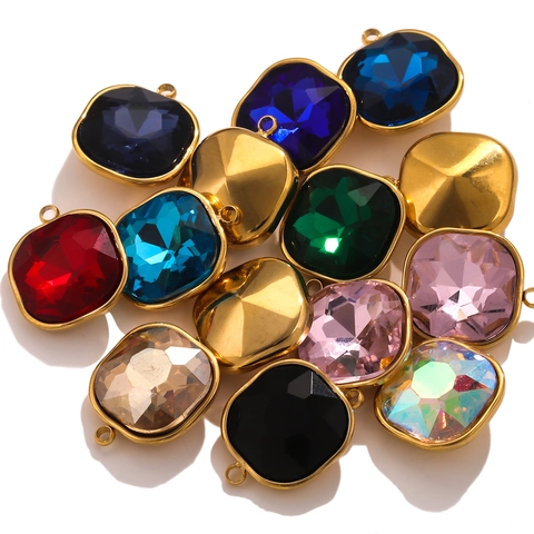 Ciondoli In Vetro Di Cristallo In Acciaio Inossidabile Charms Geometrici Cuore Quadrato Goccia Per Gioielli DIY Collane