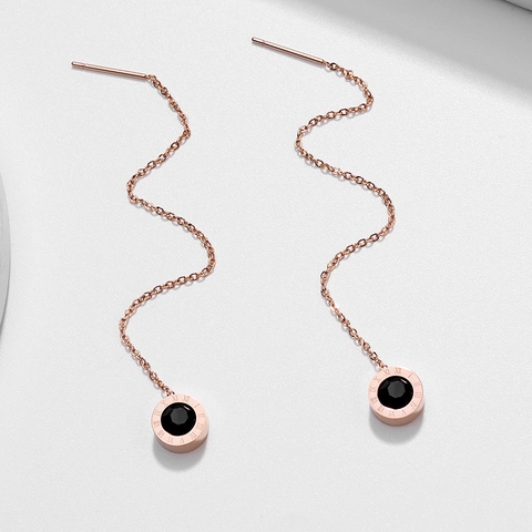Roman Nummern Zirkon Lange Ohrfaden Ohrringe Titan Edelstahl Roségold Beschichtet Quaste Drop Für Damen