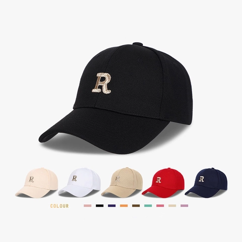 Casquette De Baseball Coton Polyester Broderie Lettre R Bord Large Incurvé Respirant Chapeau Pare-soleil Décontracté