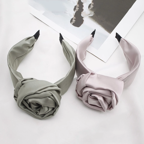 Großes Satin Blume Stirnband Breit Solid Farbe Elegant Stoff Haarreif Für Damen