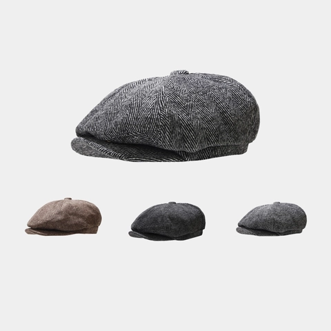 Berretto Newsboy Uomo Motivo Spina Di Pesce Retrò Stile Britannico Cappello Ottagonale Caldo Inverno Classico Ivy Cabbie Hat