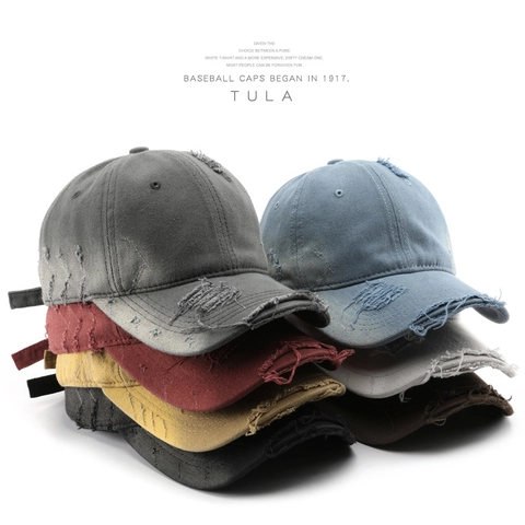 Distressed Washed Cotton Baseball Cap Vintage Ripped Design Adjustable Sun Protection Hat For Outdoor Streetwear Unisex