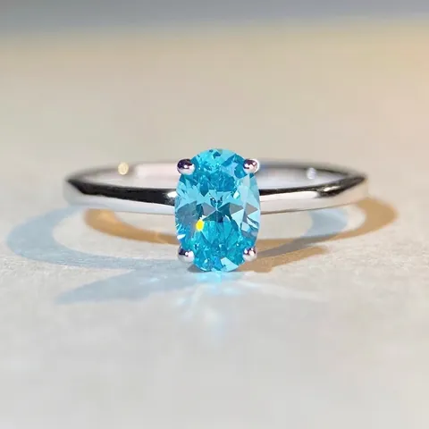 925 Sterling Silver Oval Zirconia Ring For Women Blue Green Pink White Lab Grown High Carbon Diamond Minimalist Commuter Jewelry