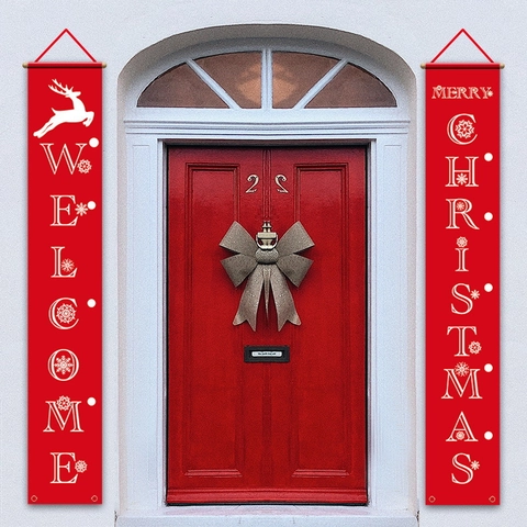 Christmas Door Banner Decorations Hanging Couplets Santa Snowman Holiday Party Wall Decor For Home Front Porch