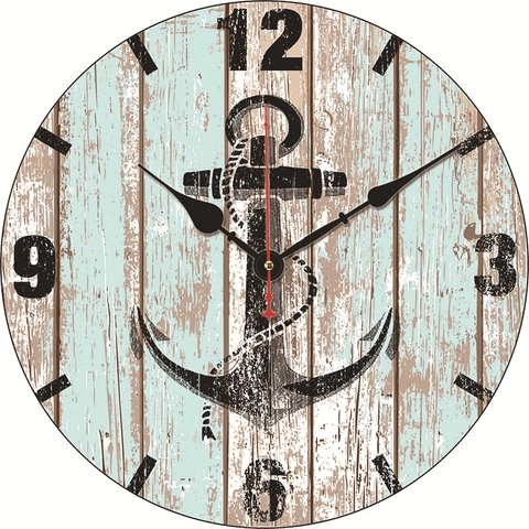 Vintage Nautical Wood Wall Clock Silent Round Beach Sea Theme Decorative Timepiece For Living Room Home Office Decor