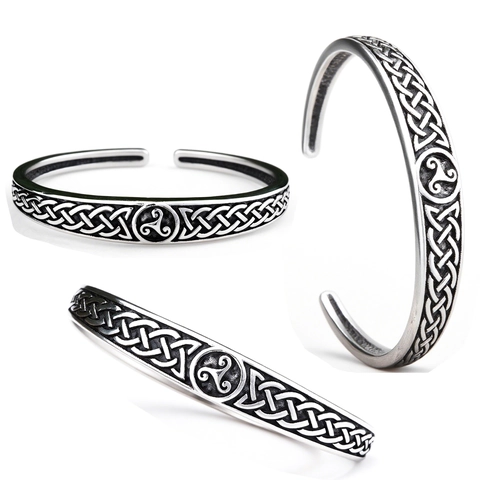 Stainless Steel Cuff Bracelet Triskele Symbol Celtic Knot Viking Nordic Adjustable Open Bangle Vintage Retro Jewelry