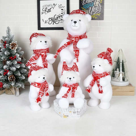 Weihnachts Beflockte Eisbären Ornamente Mit Strickmütze Und Schal Für Feiertage Dekoration Süße Winterfiguren