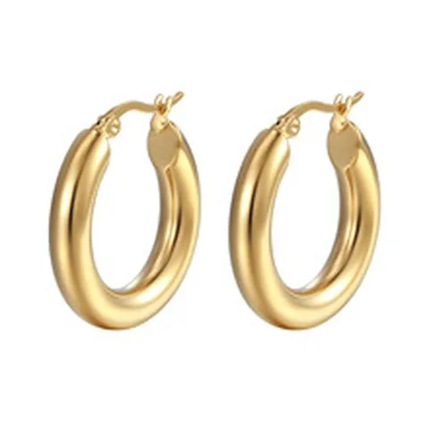 Chunky Hoop Earrings 18K Gold Plated Stainless Steel Geometric Round With 925 Sterling Silver Earring Post