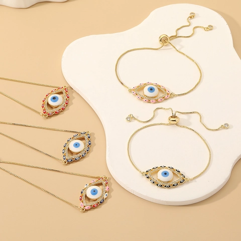 Hip Hop Boze Oog Armband Voor Dames Verguld Verstelbaar Koper Zirconia Emaille Turks Oog Schuifketting Retro Mode Sieraden Cadeau