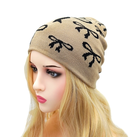Damen Winter Strickmütze Beanie Jacquard Schleifenmuster Warm Acryl Outdoor Radfahren Mütze Für Kaltes Wetter