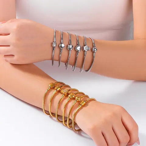 Titanium Steel Snake Chain Bracelet Gold Silver Tone Minimalist DIY Charm Base Jewelry With Heart Crown Shell Clasp