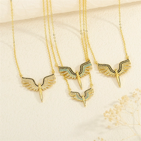 Collar Con Colgante De Alas Micro Incrustaciones De Circón Colorido Cobre Joyas De Moda Para Mujeres Estilo INS