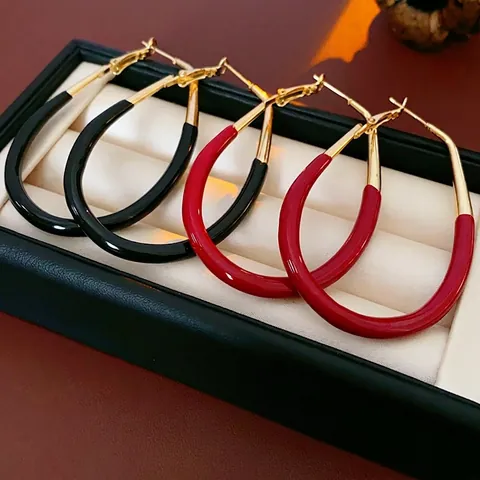 Grote Ovale Creolen Voor Dames Legering Emaille Met Zilveren Oorsteker Chique Geometrische Mode Accessoires