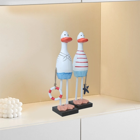 Nautical Wooden Duck Ornaments Mediterranean Navy Style Hand Painted Desktop Figurines Home Office Decor Gift