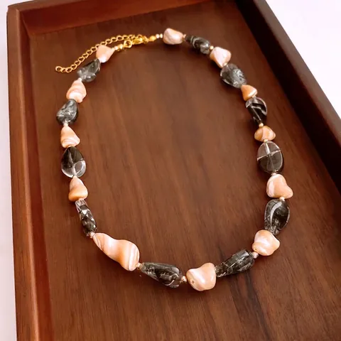 Collar De Cuentas Concha Piedra Irregular Aleación Cadena Clavícula Vintage Bohemio Chic Joyería Mujer Elegante