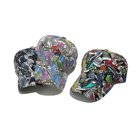 Cappello Da Baseball Con Stampa Graffiti Sneaker Poliestere Visiera Curva Streetwear Hip Hop Berretto Per Uomo Donna