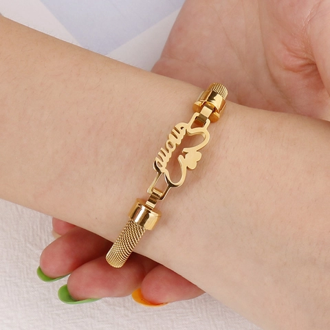 Stainless Steel Mesh Bangle Bracelet With MOM Letter Heart Hollow Design Creative Jewelry For Women Mom Gift