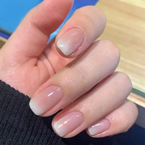 Pink White Ombre Press On Nails Glossy Square Round Full Cover False Nails For Women Daily DIY Manicure