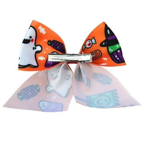 Halloween Haarstrik Clips Grosgrain Lint Pompoen Geest Print Eendenbek Haarpelden Voor Kinderen Meisjes Feest Hoofdtooi