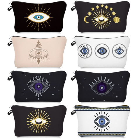 Evil Eye Print Kosmetiktasche Polyester Tragbare Toilettentasche Reise Organizer Beutel Mystisch Böhmisch Stil