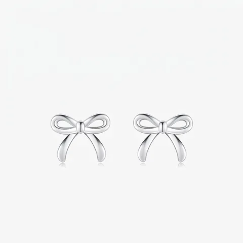 Bowknot Stud Earrings In 925 Sterling Silver Polished Minimalist Jewelry For Women Girls Sweet Tiny Accessories