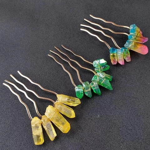 Natürlicher Kristall Rohstein Handgemachter Haarkamm Haarnadel Bohemian Braut Hochzeit Schmuck Für Frauen