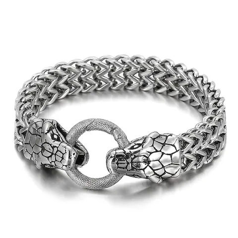 Vintage Animal Head Double Layer Braided Wheat Chain Bracelet For Men Antique Titanium Steel Punk Biker Jewelry Accessory