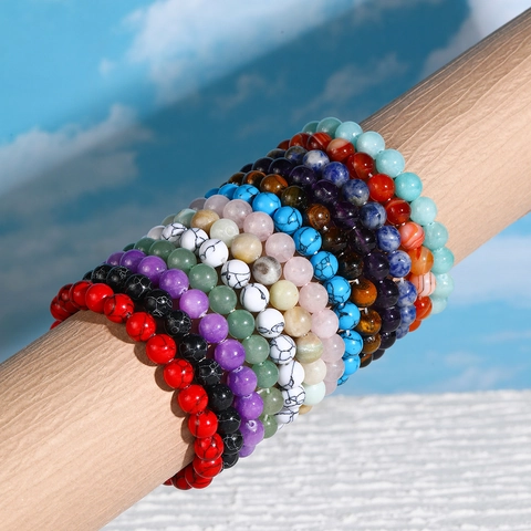 8mm Natural Stone Beaded Bracelet For Women Handmade Tiger Eye Amethyst Howlite Healing Crystal Elastic Yoga Bracelet Jewelry