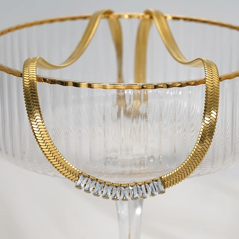 Collana Catena Serpente Placcata Oro 18K Acciaio Inossidabile 304 Zirconia Cubica Rettangolare Gioielli Minimalisti Donna