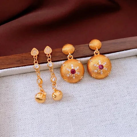 Vintage Round Heart Drop Earrings Copper Gold Plated Red White Zircon With 925 Sterling Silver Earring Post Retro Women