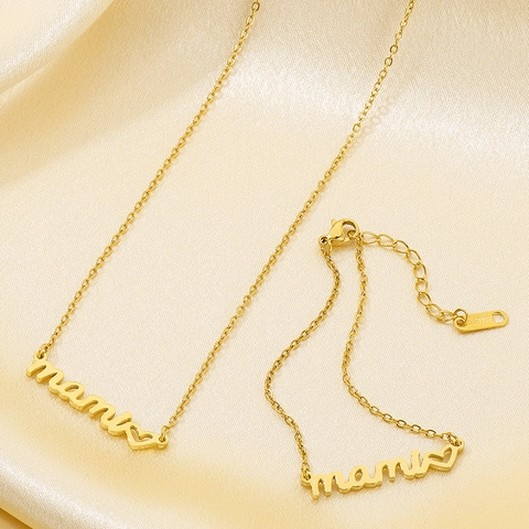 Collar Y Pulsera Con Colgante De Corazón Con Letras De Mama De Acero Inoxidable Joyería Regalo Día De La Madre Para Mujer
