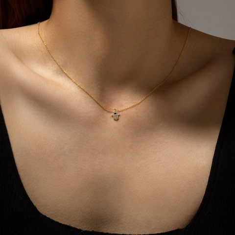 925 Sterling Silver Hamsa Hand Necklace For Women Rhinestone Evil Eye Pendant Adjustable Cable Chain Fashion Jewelry Gift