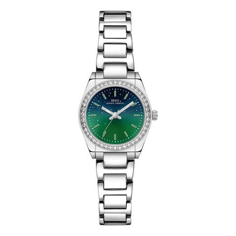 Fashion Women Quartz Watch With Stainless Steel Strap Gradient Starry Sky Dial Rhinestone Bezel Waterproof Luminous